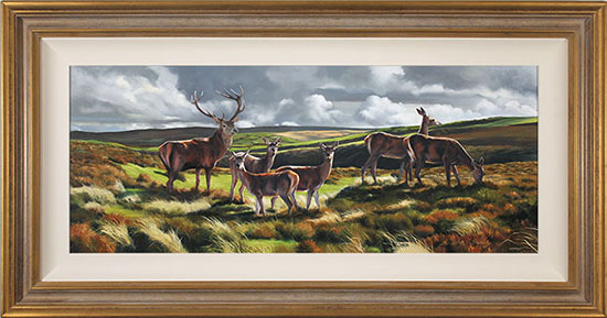 Natalie Stutely, Original oil painting on panel, Stag and Hinds 