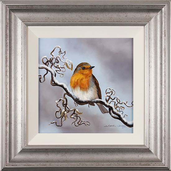 Natalie Stutely, Original oil painting on panel, Robin and Corkscrew Hazel, click to enlarge