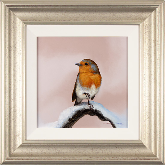 Natalie Stutely, Original oil painting on panel, Robin in the Snow