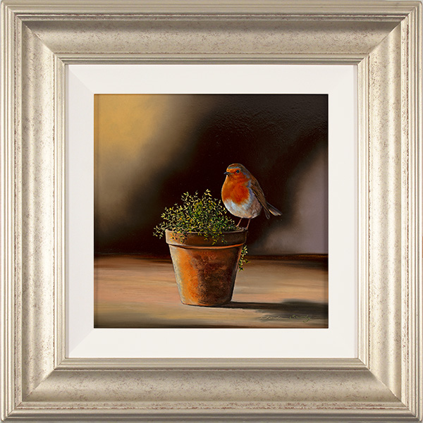 Natalie Stutely, Original oil painting on panel, Robin and Thyme Terracotta