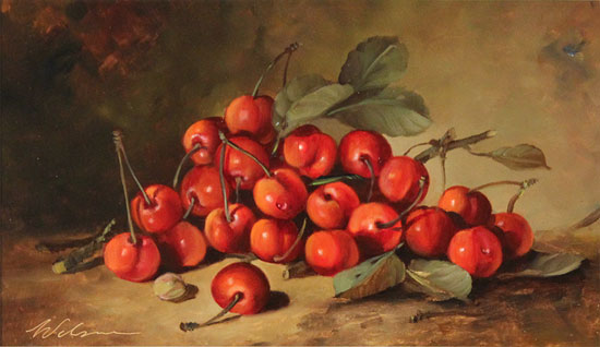 Paul Wilson, Original oil painting on panel, Handpicked Cherries Without frame image. Click to enlarge
