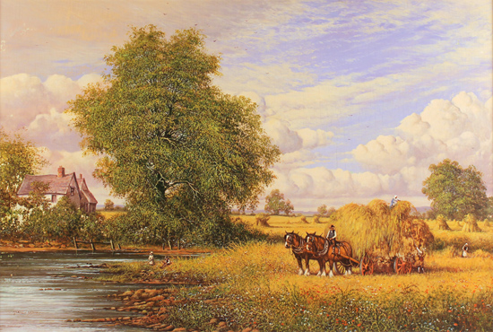 Paul Morgan, Original oil painting on panel, Haymaking Without frame image. Click to enlarge