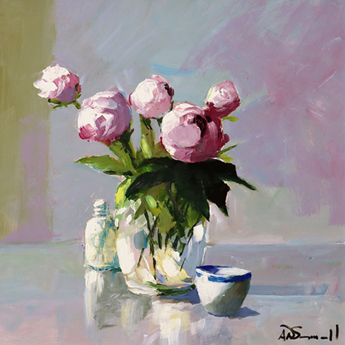 Alan Smith, Original oil painting on panel, Peonies