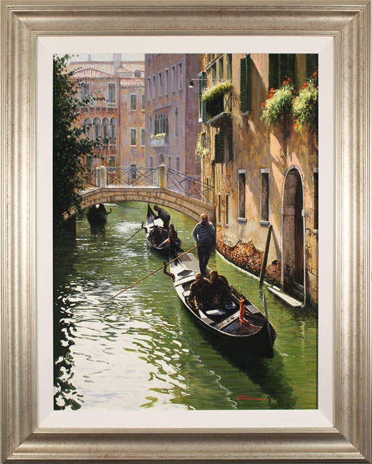 Raffaele Fiore, Original oil painting on canvas, Venetian Gondolas  