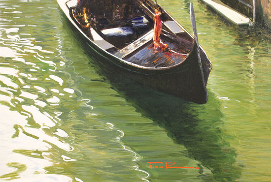 Raffaele Fiore, Original oil painting on canvas, Venetian Gondolas  Signature image. Click to enlarge