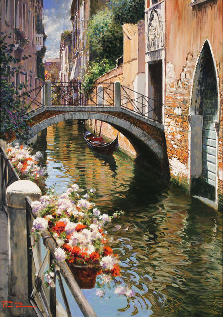Raffaele Fiore, Original oil painting on canvas, Venetian Canal Without frame image. Click to enlarge