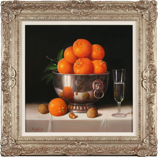 Raymond Campbell, Original oil painting on panel, Bowl of Oranges 