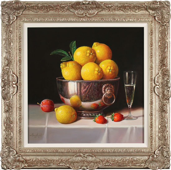 Raymond Campbell, Original oil painting on panel, Bowl of Lemons 