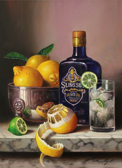 Raymond Campbell, Original oil painting on panel, Gin and Tonic Without frame image. Click to enlarge