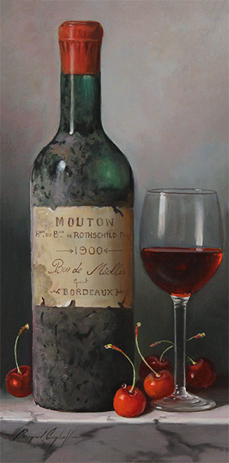 Raymond Campbell, Original oil painting on panel, Mouton Rothschild Bordeaux, 1900 Without frame image. Click to enlarge
