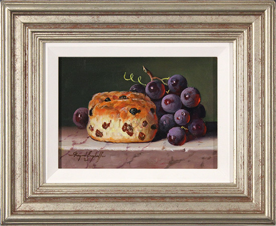 Raymond Campbell, Original oil painting on panel, Scone with Grapes, click to enlarge