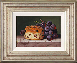 Raymond Campbell, Original oil painting on panel, Scone with Grapes Large image. Click to enlarge