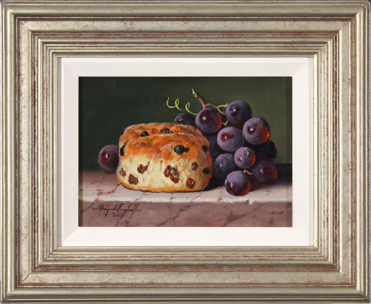 Raymond Campbell, Original oil painting on panel, Scone with Grapes. Click to enlarge
