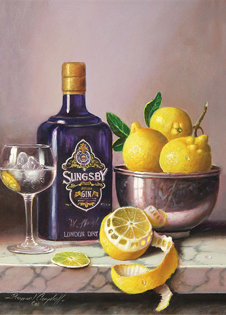 Raymond Campbell, Original oil painting on panel, A Tipple and a Twist Without frame image. Click to enlarge