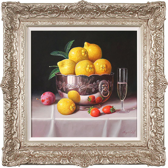Raymond Campbell, Original oil painting on panel, Bowl of Lemons