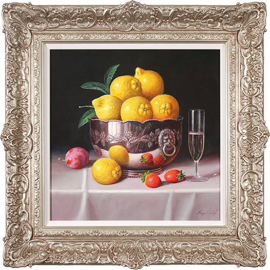 Raymond Campbell, Original oil painting on panel, Bowl of Lemons 