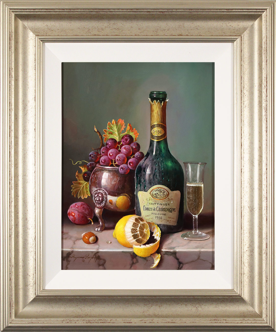 Raymond Campbell, Original oil painting on panel, Chilled Taittinger, 1988 Vintage Champagne. Click to enlarge
