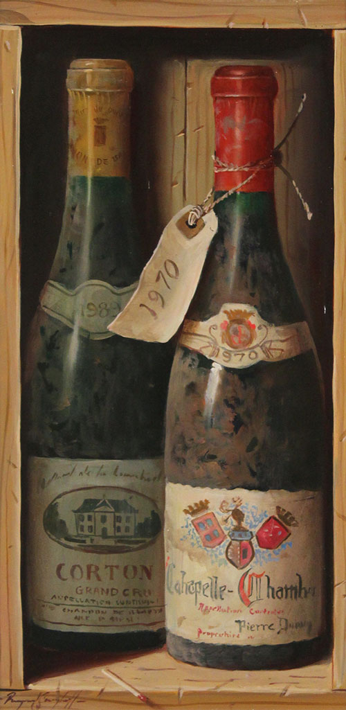 Raymond Campbell, Original oil painting on panel, Corton Grand Cru, 1989 Without frame image. Click to enlarge