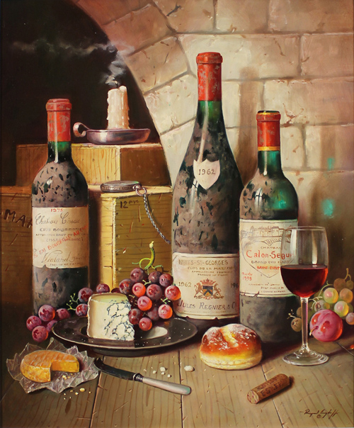 Raymond Campbell, Original oil painting on panel, Cellar Favourites