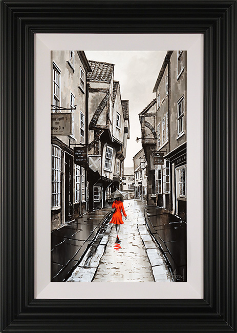 Richard Telford, Original oil painting on panel, Red Dress on the Shambles, click to enlarge