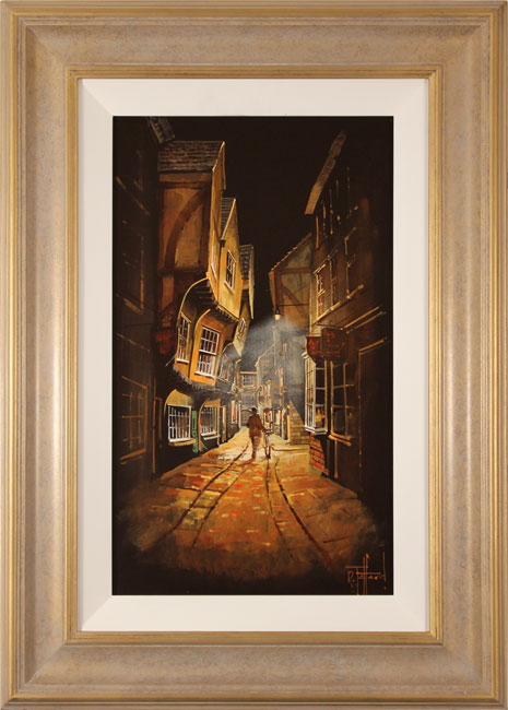 Richard Telford, Original oil painting on panel, Shadows of The Shambles, York 