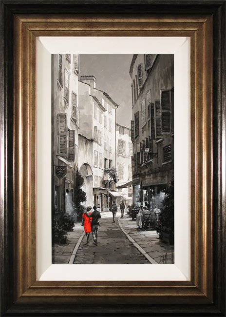 Richard Telford, Original oil painting on panel, Cafés and Cobbled Streets, click to enlarge
