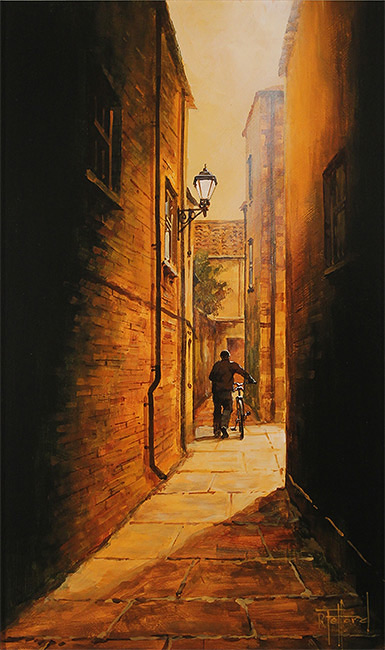 Richard Telford, Original oil painting on panel, Mad Alice Lane, York