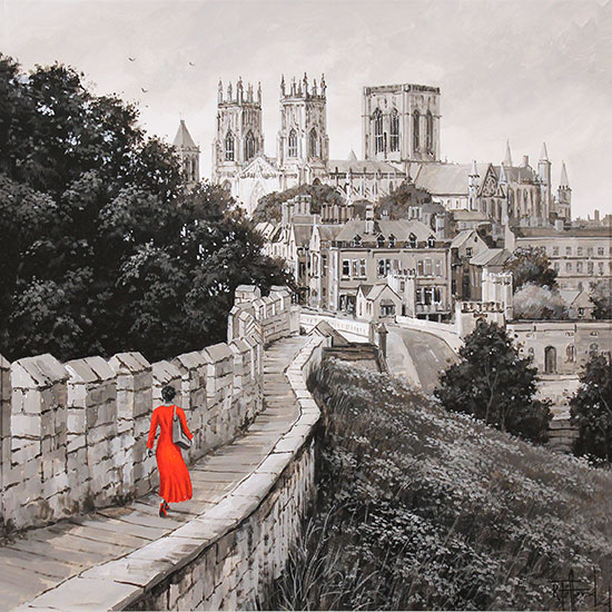 Richard Telford, Original oil painting on panel, Stroll on the City Walls, York Without frame image. Click to enlarge