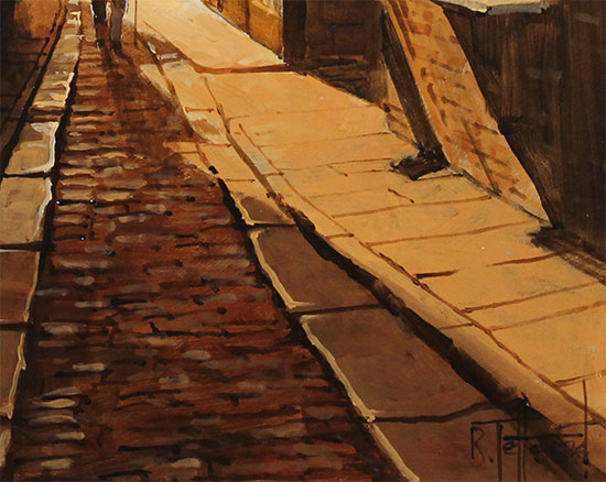 Richard Telford, Original oil painting on panel, Shadows on The Shambles, York Signature image. Click to enlarge