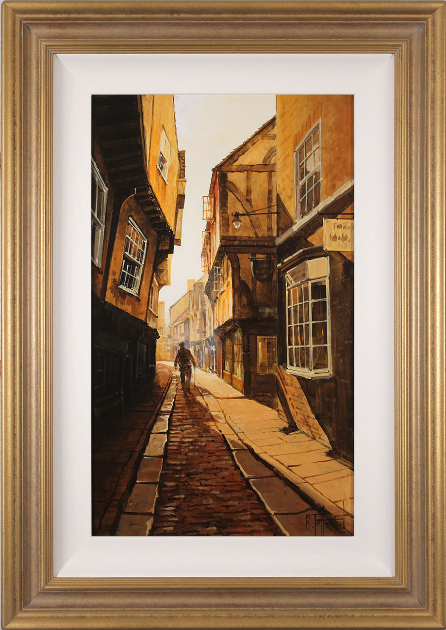 Richard Telford, Original oil painting on panel, Shadows on The Shambles, York. Click to enlarge