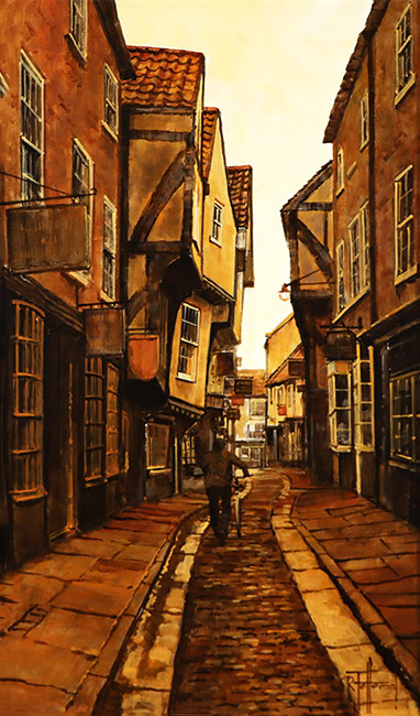 Richard Telford, Original oil painting on panel, The Shambles, York Without frame image. Click to enlarge