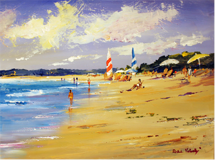 Roberto Luigi Valente, Original acrylic painting on board, Tahiti Beach, Saint Tropez