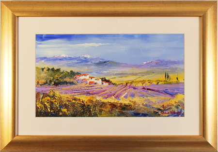 Roberto Luigi Valente, Original acrylic painting on board, Lavender Fields, Tuscany, click to enlarge
