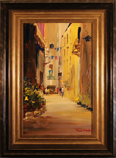 Roberto Luigi Valente, Original acrylic painting on board, Naples, Old Town, click to enlarge