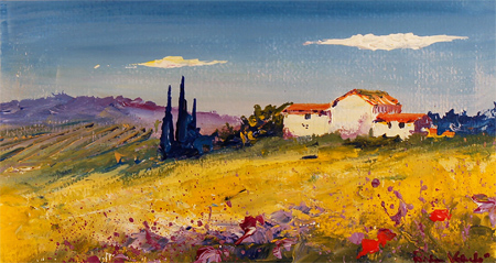 Roberto Luigi Valente Original Acrylic, Tuscan Landscape Art