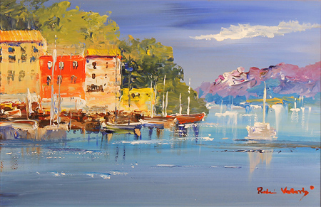 Roberto Luigi Valente, Original acrylic painting on board, Portofino Without frame image. Click to enlarge