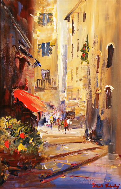 Roberto Luigi Valente, Original acrylic painting on board, Naples Without frame image. Click to enlarge