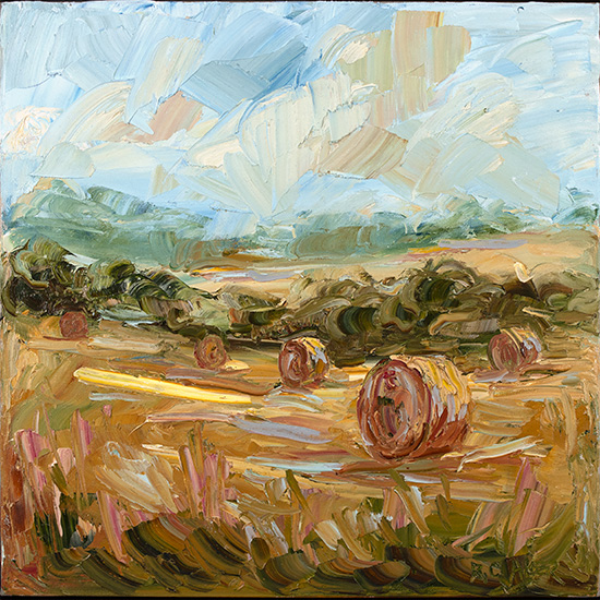 Rupert Aker, Original oil painting on canvas, Bales, Yorkshire Wolds 