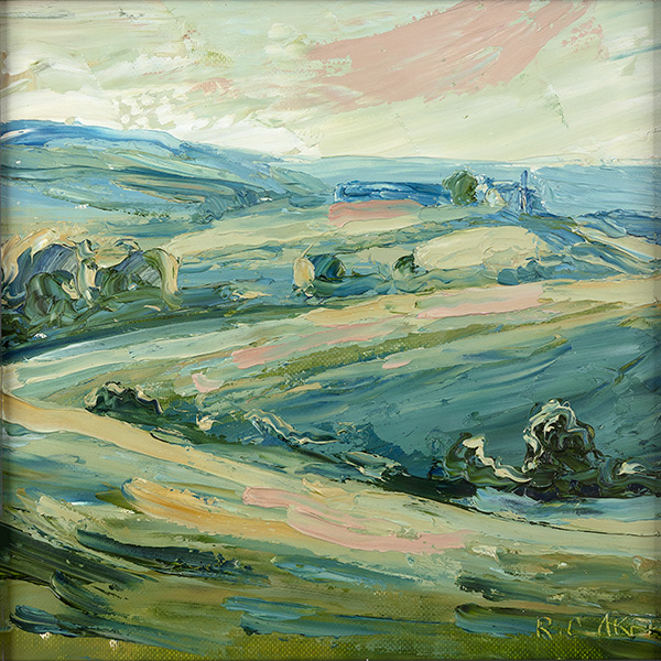 Rupert Aker, Original oil painting on paper, Farm on the Hill