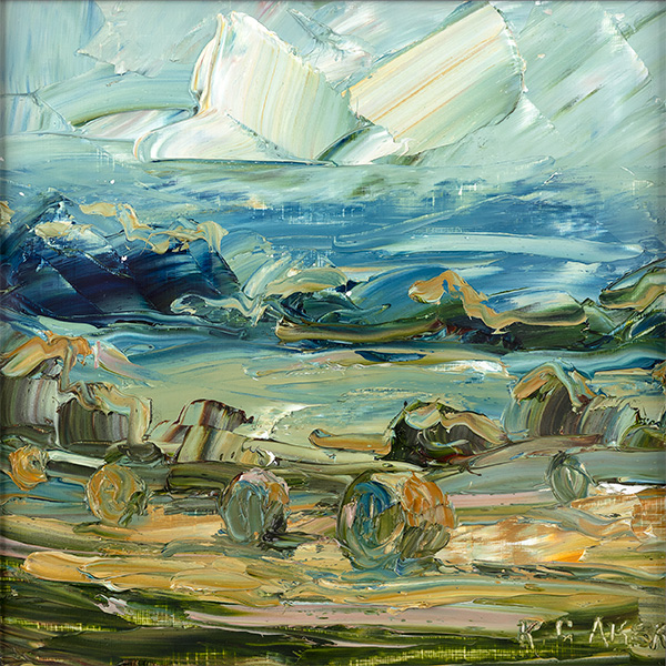 Rupert Aker, Original oil painting on paper, Harvest Bales