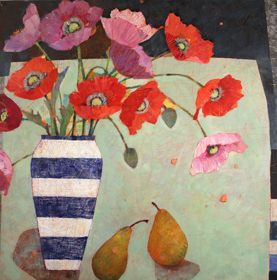 Sally Anne Fitter, Original acrylic painting on canvas, Evening Poppies 