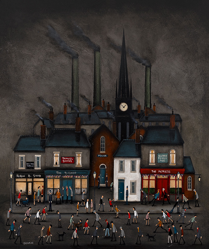 Sean Durkin, Original oil painting on panel, Below Smokestack Skies