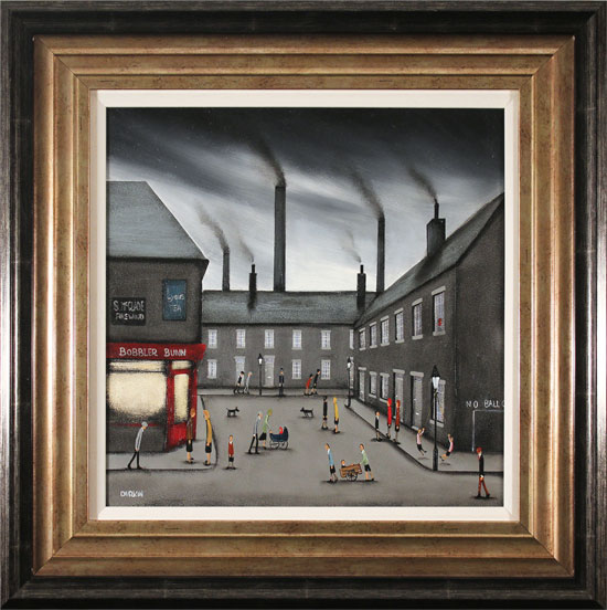 Sean Durkin, Original oil painting on panel, Street Games and Swirling Skies 