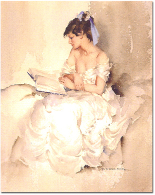 Sir William Russell Flint, Limited edition print, Girl Reading Without frame image. Click to enlarge