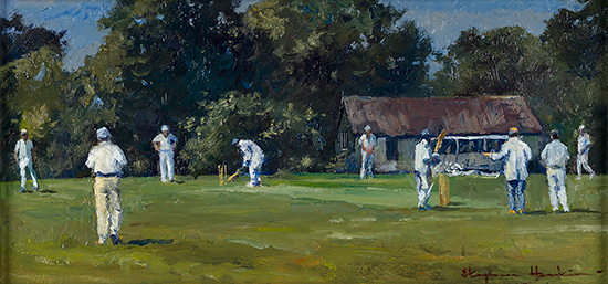 Stephen Hawkins, Original oil painting on panel, The First Innings