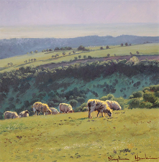 Stephen Hawkins, Original oil painting on panel, Summer Pasture, Swaledale Without frame image. Click to enlarge