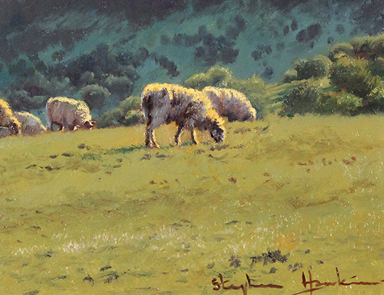 Stephen Hawkins, Original oil painting on panel, Summer Pasture, Swaledale Signature image. Click to enlarge