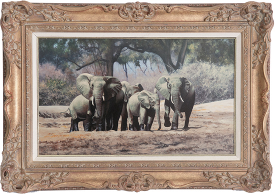 Stephen Park, Original oil painting on panel, Elephants, click to enlarge