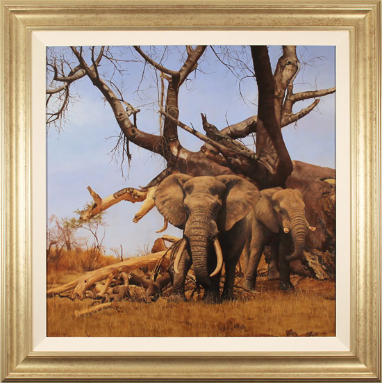 Stephen Park, Original oil painting on panel, African Elephants, click to enlarge