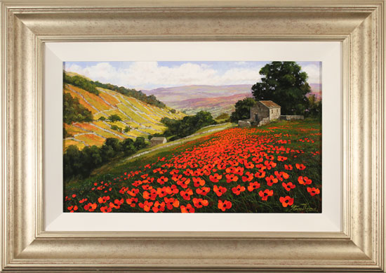 Steve Thoms, Original oil painting on panel, Poppy Field, Yorkshire Dales 